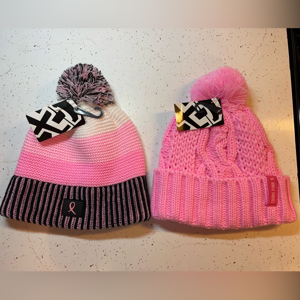 Think Pink Breast Cancer Knitted Stocking Hat Winter Ribbon Winter Cap Womens